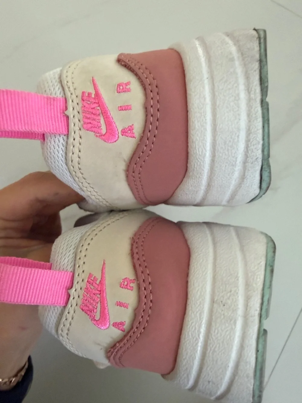Nike Kids Cream and Pink Accent Sneakers with Mint Tongue